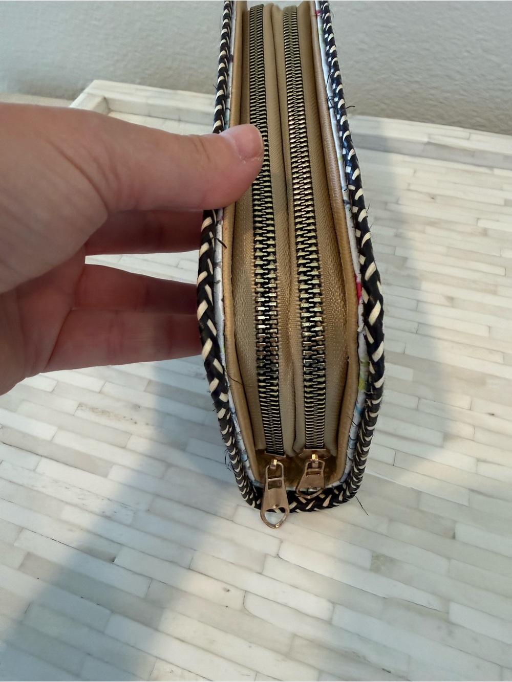 Woven Black and Cream Stripe Women's Clutch - Picture 8 of 8